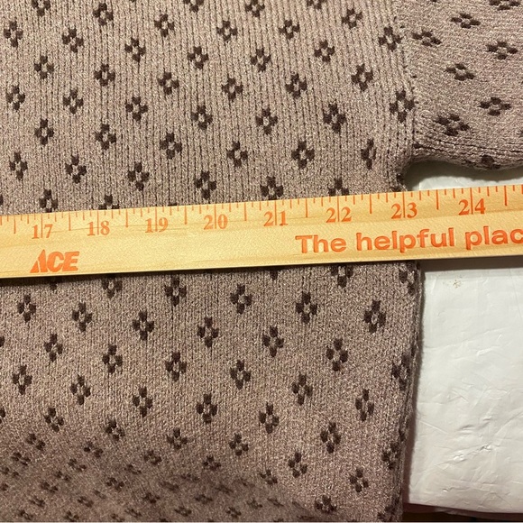 Thick Tight & Rib Knit Crewneck Sweater Taupe Brown Coral Fair Isle Pattern - Picture 7 of 10